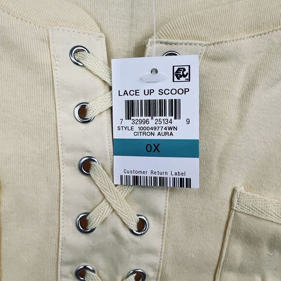 NWT Karen Scott Woman 0X Lace Up Scoop Neck Yellow Top Blouse Summer Casual - Picture 4 of 7